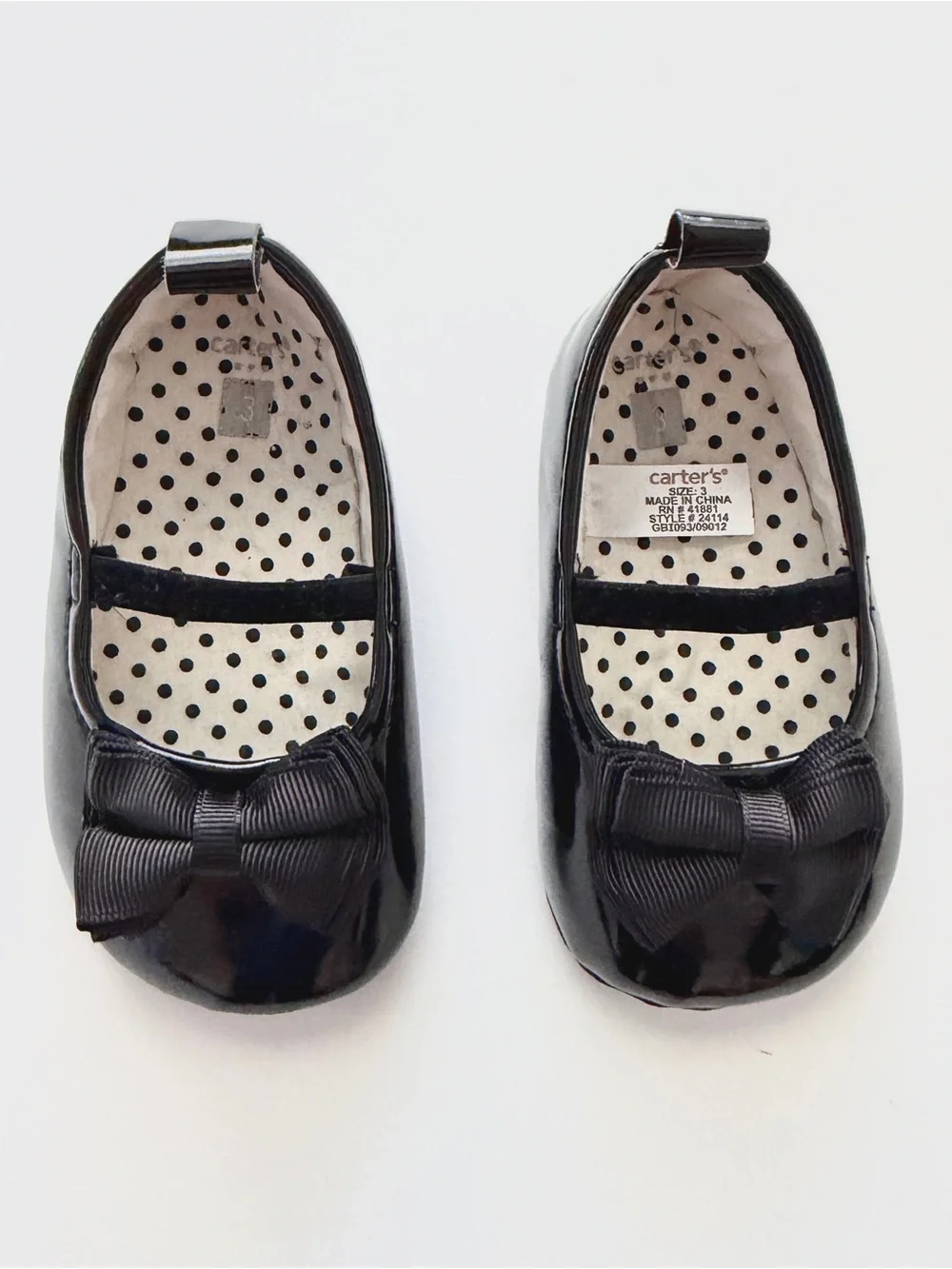 Carter's Baby Girl Black Patent Bow Mary Jane Walker Shoes - Size 3